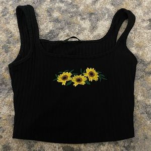 SHEIN Sunflower Embroidered Crop Tank Top